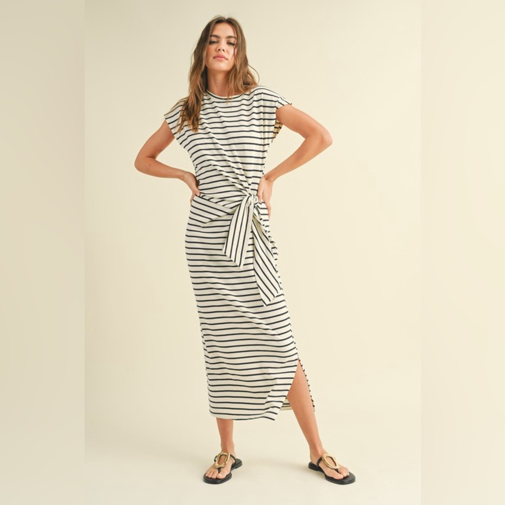 Knot Detail Stripe Midi Dress